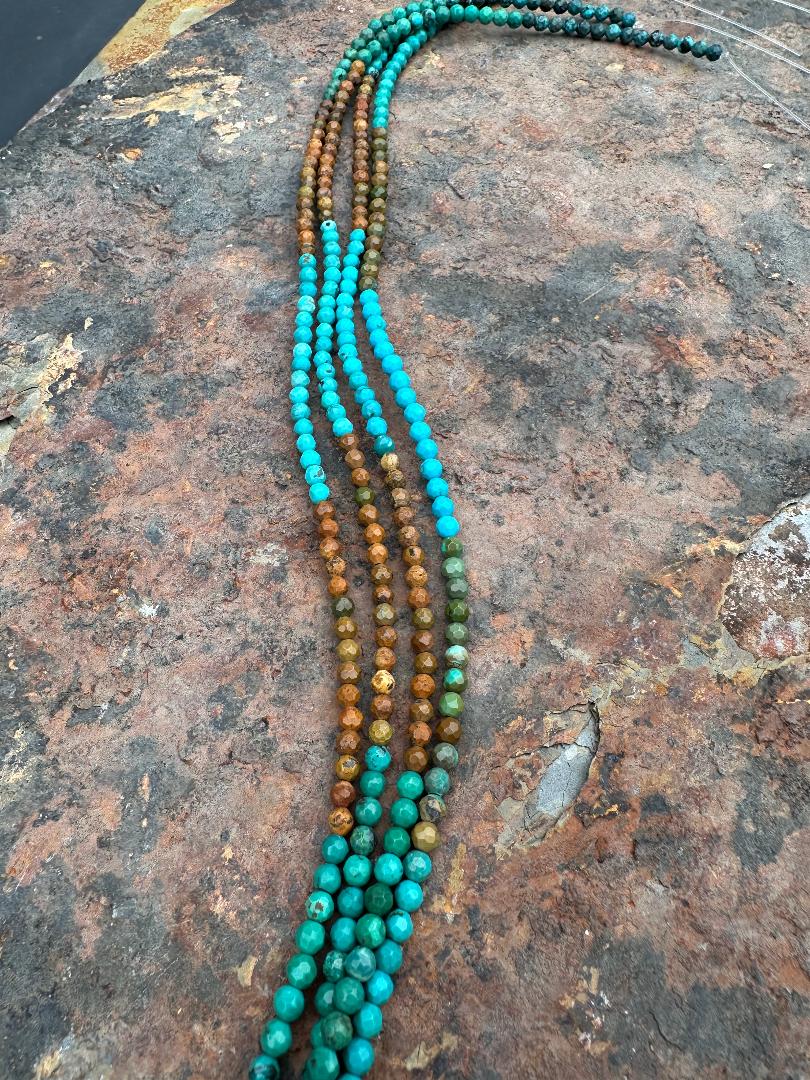 4 mm Faceted Variegated Turquoise Round Beads
