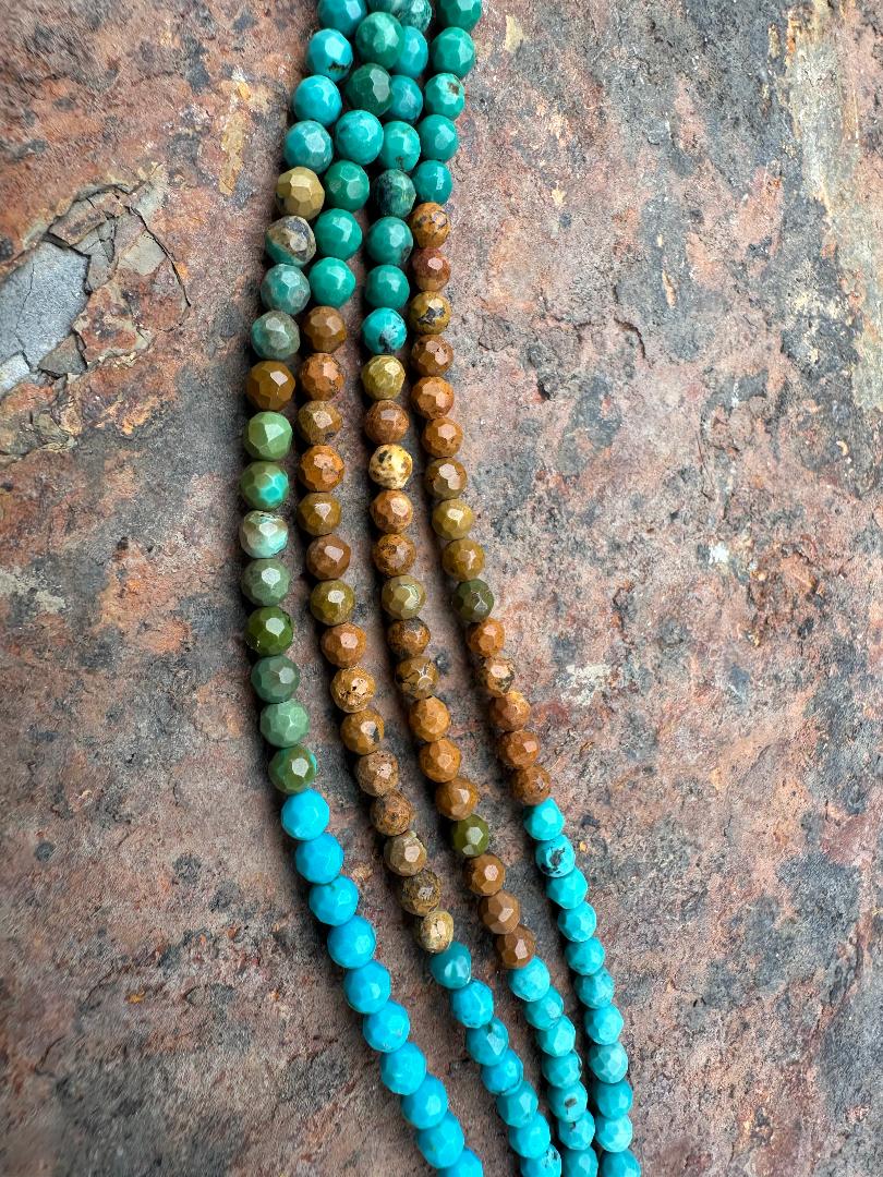 4 mm Faceted Variegated Turquoise Round Beads
