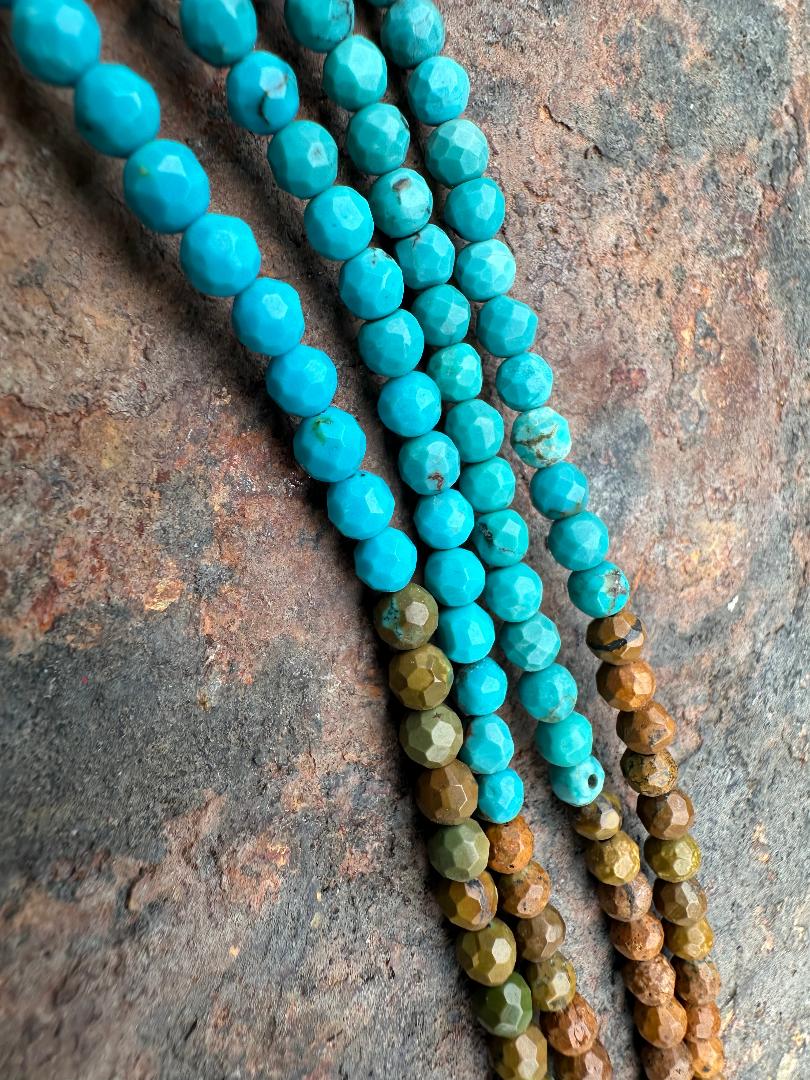 4 mm Faceted Variegated Turquoise Round Beads