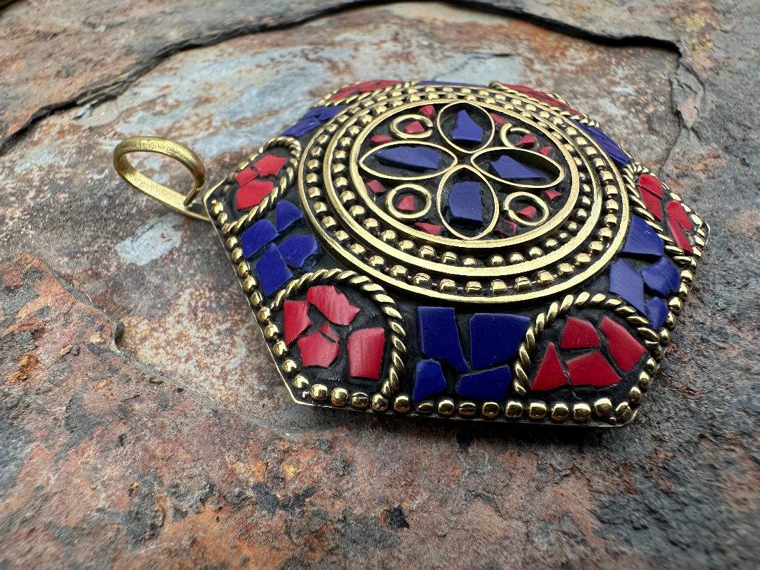 58 mm Lapis/ Coral Tibetan Pendant