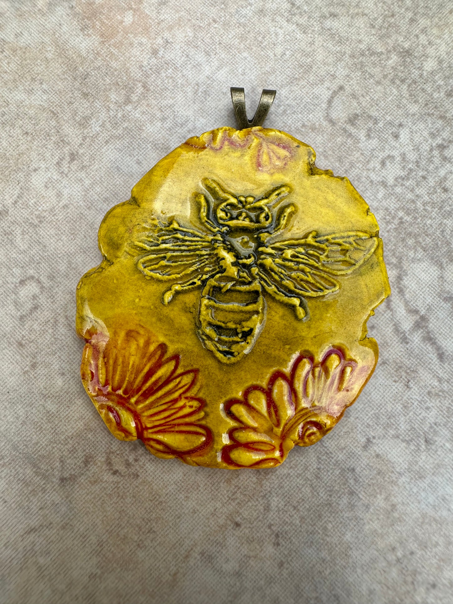Bee & Sunflower Artisan Ceramic Pendant