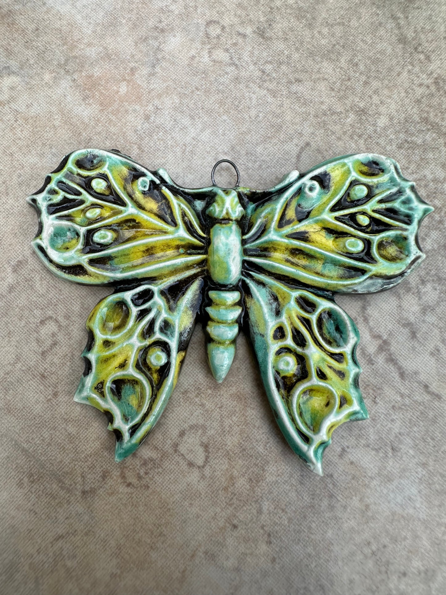 Green & Yellow Artisan Ceramic Butterfly Pendant