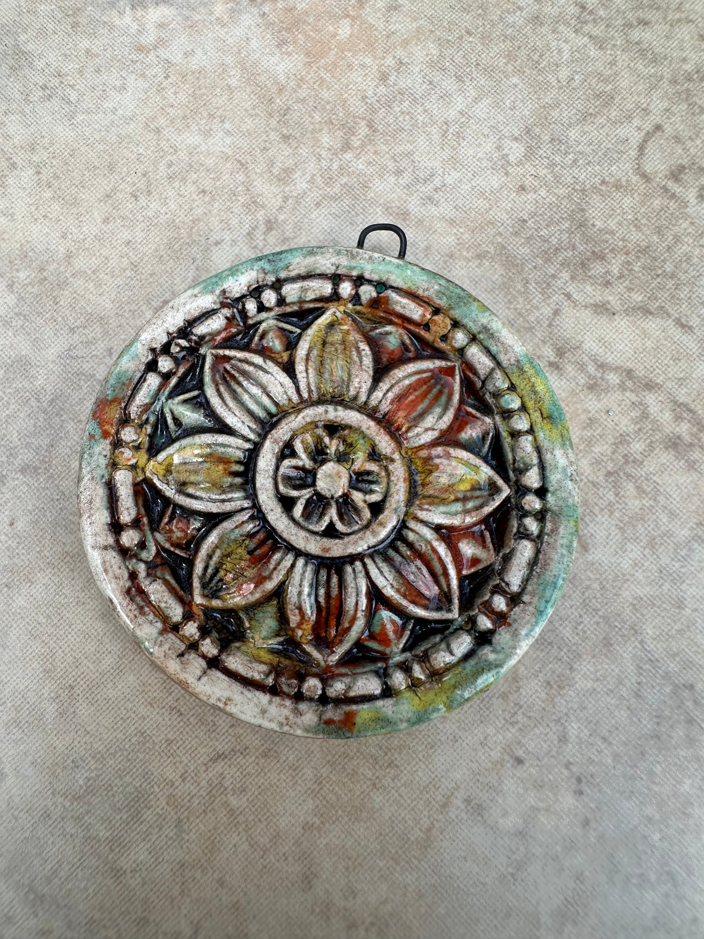 Multi-color Flower Mandala Artisan Ceramic Pendant