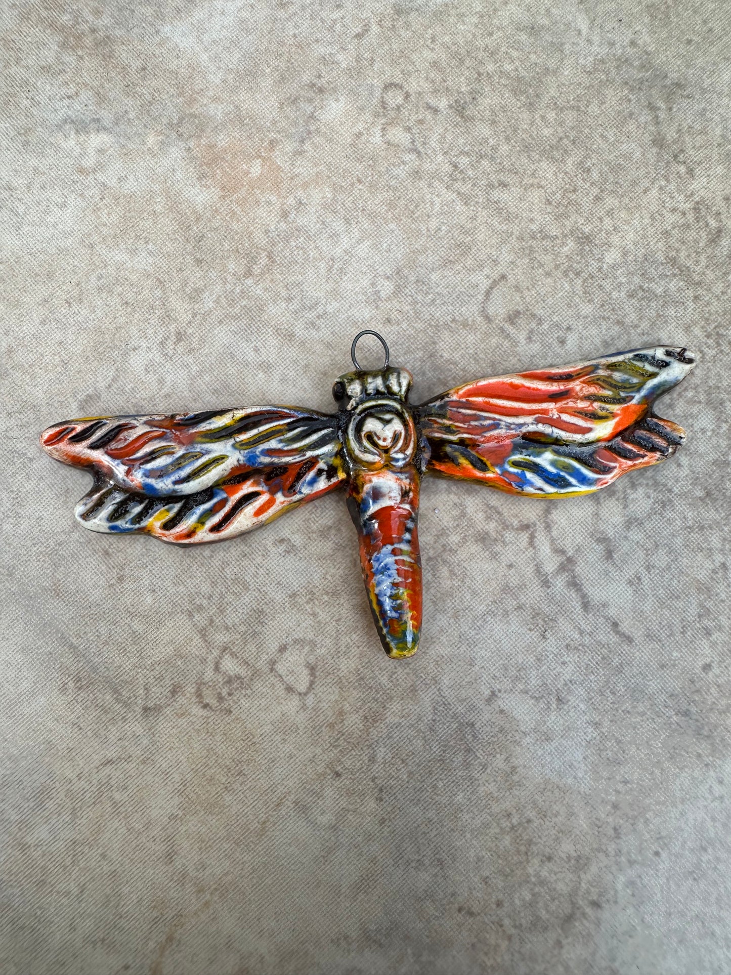 Multi-colored Ceramic Artisan Dragonfly Pendant