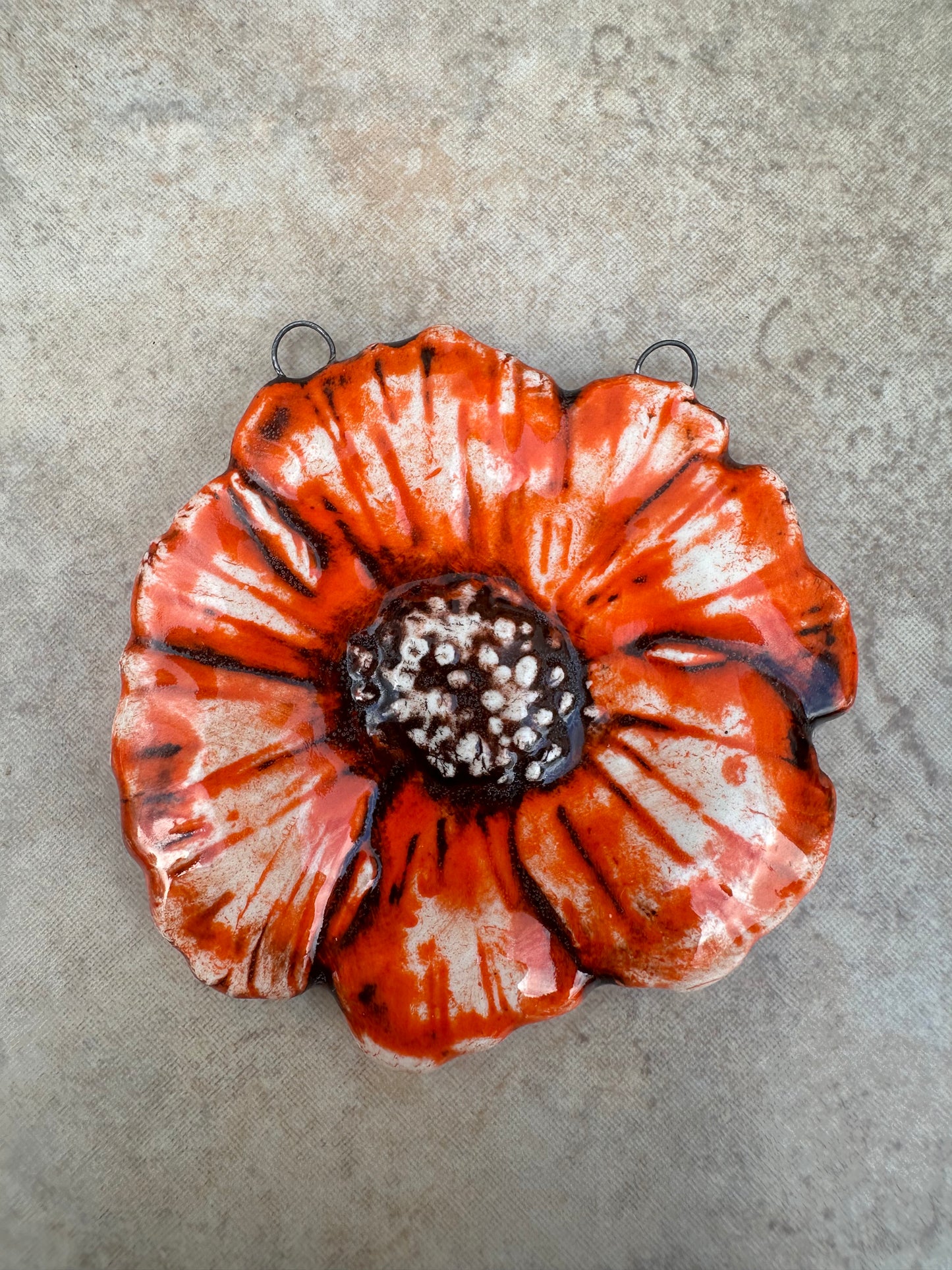 Orange Dahlia Ceramic Artisan Pendant