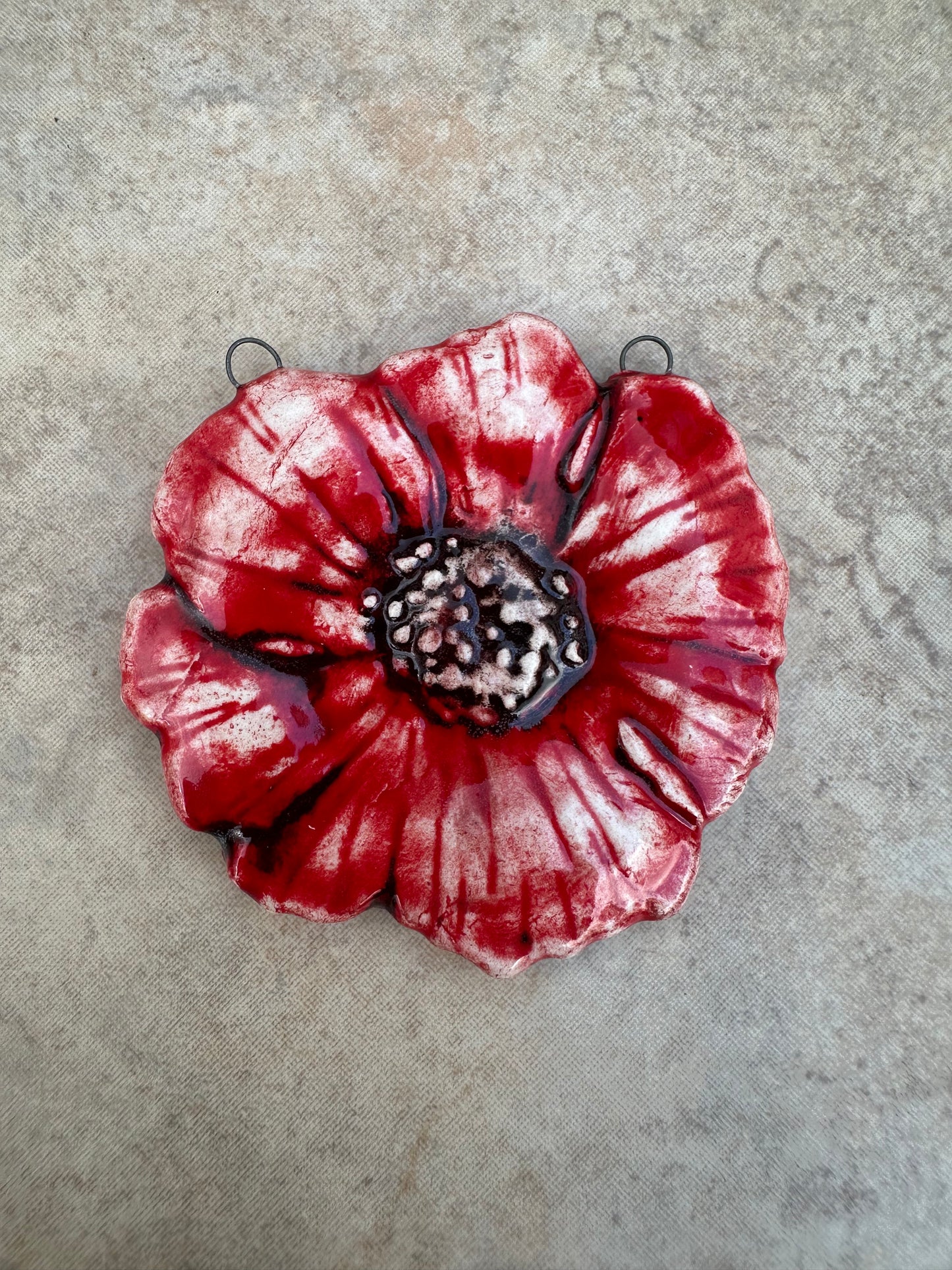 Red Dahlia Ceramic Artisan Pendant