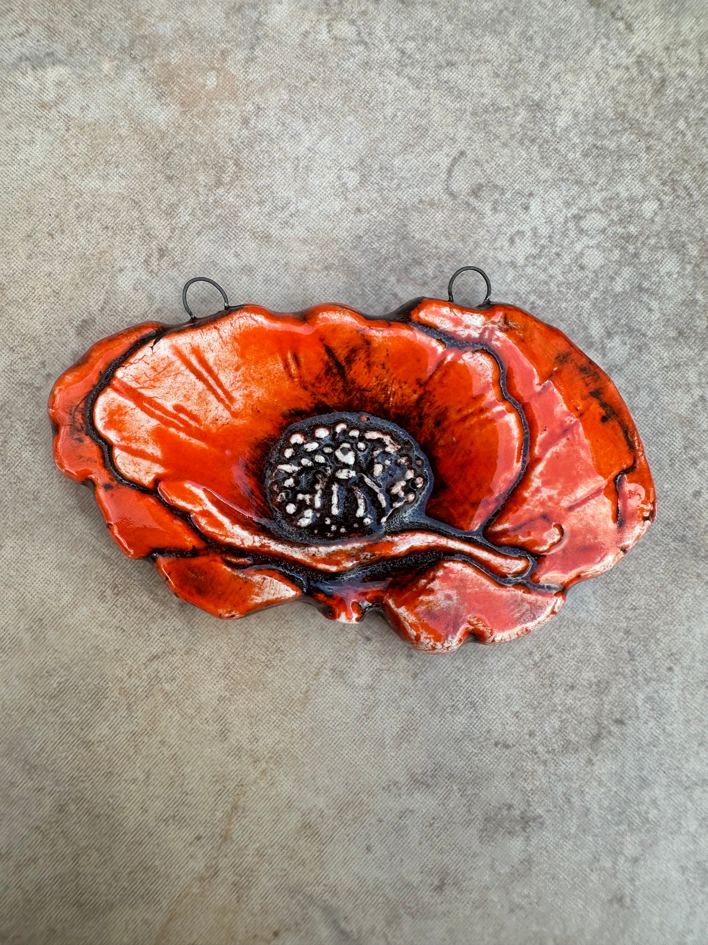 Orange Poppy Flower Ceramic Artisan Pendant