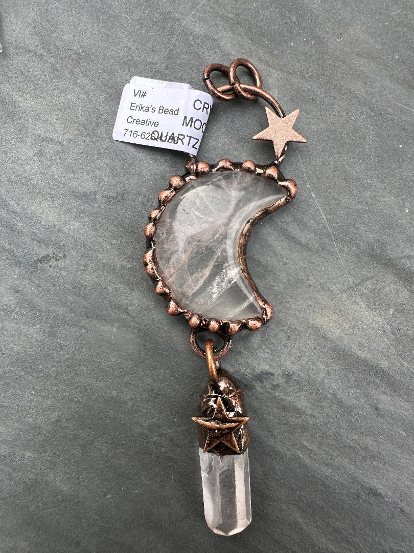 Natural Stone Moon Pendant w/ Stars