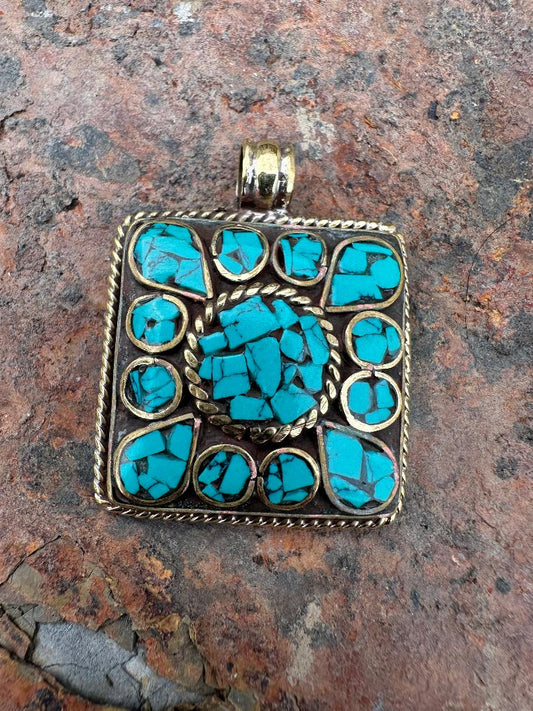 33x43 mm Square Turquoise Tibetan Pendant