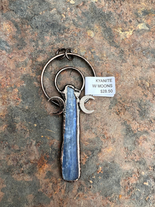 Blue Kyanite with Copper Moons Pendant