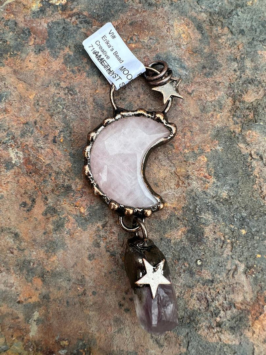 Natural Stone Moon Pendant w/ Stars