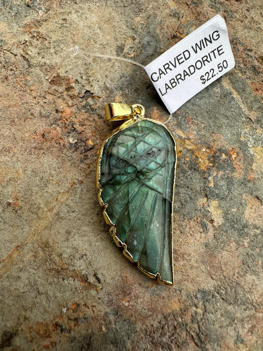 Hand Carved Labradorite Angel Wing