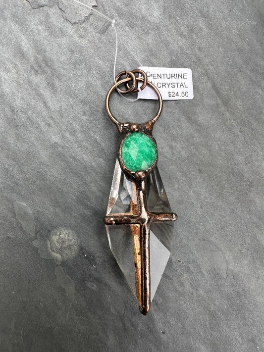 Glass Marquis Cut Glass Pendant w/ Green Adventurine