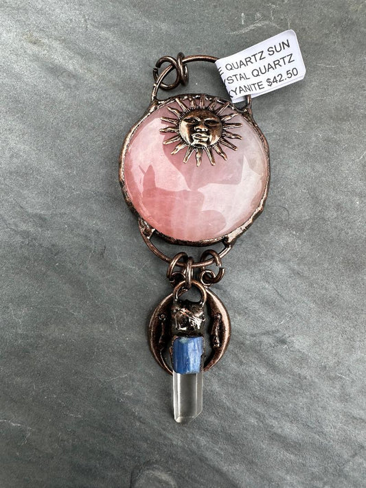 Copper Sun with Rose Quartz, Crystal Quartz & Kyanite w/ Moons